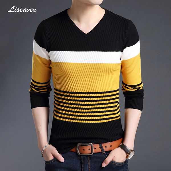 

liseaven модные мужские свитера 2019 новое прибытие пуловер свитер pull homme мужские топы с длинным рукавом одежда для мужчин, White;black