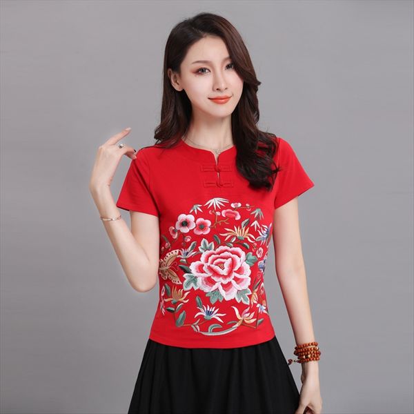 

2019 лета национального стиль большого размера вязаной вышитую подставка вышивала воротник куртки хлопок футболки пластины пряжки тонкого хл, White