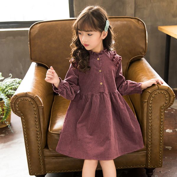 

2019 cotton autumn a line party baby clothes girls striped dress long sleeve toddler cotton children princess dresse, Red;yellow