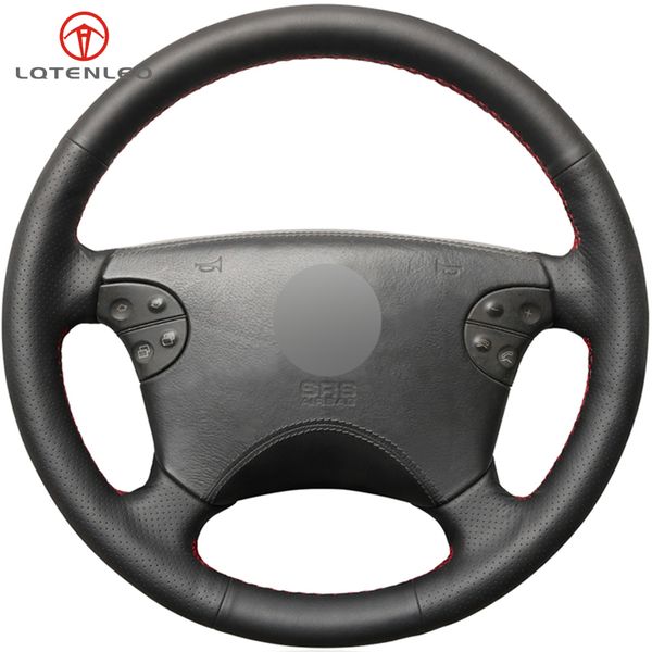 

lqtenleo black artificial leather diy hand-stitched car steering wheel cover for - w210 e-class e320 2000 2001 2002