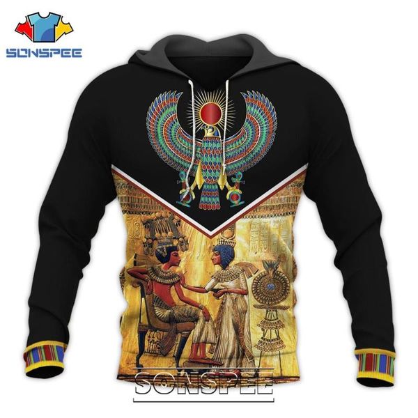 

sonspee ancient egypt pharaoh symbol 3d print men's hoodie casual men long sleeve egyptian eye of horus god coat sweatshirt, Black
