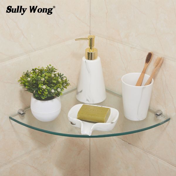 

sully house bathroom corner 8mm thickness tempered glass shelf,bathroom triangle glass shelves,bodywash shampoo shower room rack