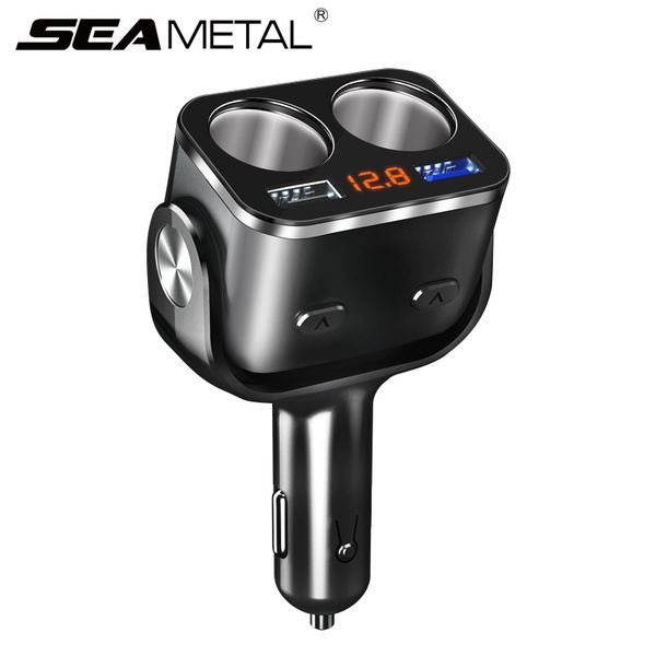 

12v-24v car cigarette lighter charger qc 3.0 2 usb charge splitter voltage display independent switch 180 degree rotate for auto