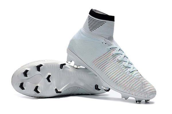 

white ronaldo cr7 soccer cleats superfly v tf/ic fg football boots mens/kids/womens soccer shoes
