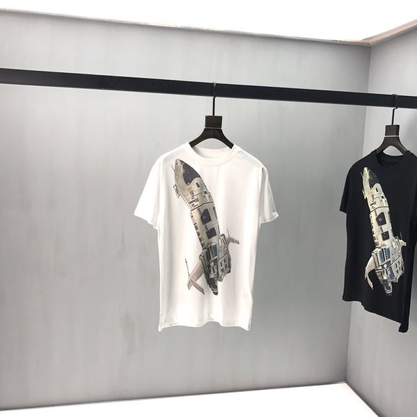 

spring summer europe italy fashion casual front plane spaceship back triangle applique tee men designer t shirt women street tshirt t01, White;black