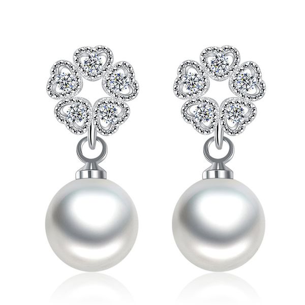 

zircon pearl geometric flower stud earrings for women crystal earring earings jewelry earing brincos brinco oorbellen pendientes, Golden;silver