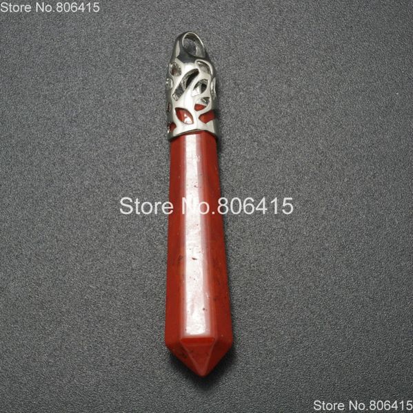 

natural red jasp-er gems stones long hexagonal pointed reiki chakra healing pendant necklace earrings beads jewelry 10pcs/lot, Silver