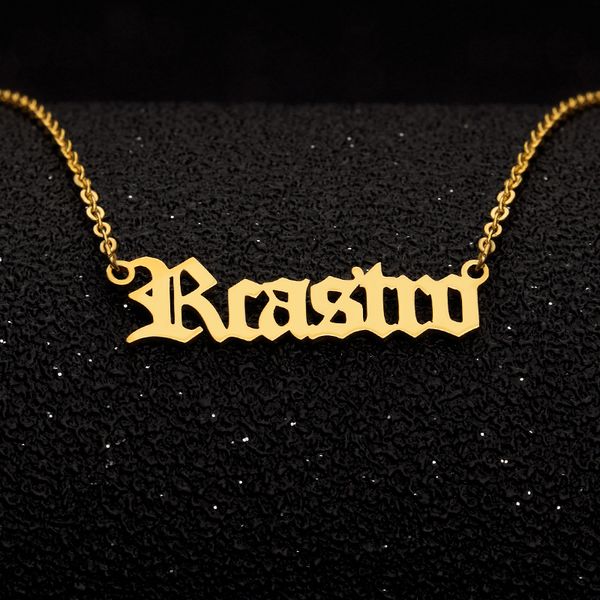

personalized old english font name necklaces pendant gold chain for women bijoux femme friend gift custom jewelry, Silver