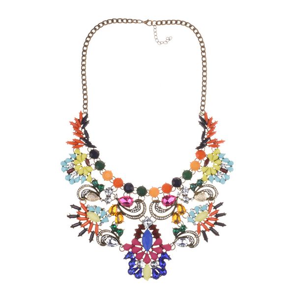 

bk fashion gold tribal style necklace handmade multi-color resin crystal beads pendant collar choker statement woman jewelry new, Golden;silver