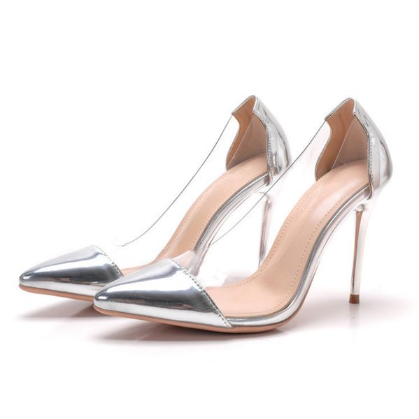 

women pumps 2020 new 8cm transparent pvc high heels pointed toe slip-on red wedding party shoes for lady plus size t200618, Black