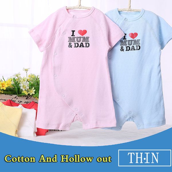 

baby summer short sleeve romper boy girl cotton jumpsuit i love papa mama outfit thin breathable pointelle one-piece newborn clo, Blue