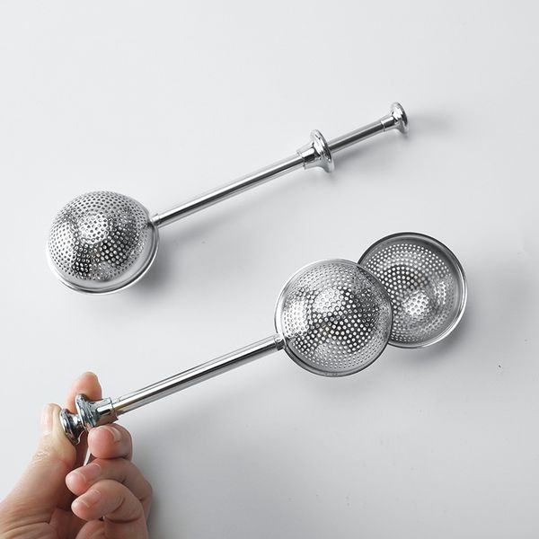 

stainless steel tea strainer telescopic push tea infuser ball loose leaf herbal filter home kitchen bar drinkware tool hhaa1029