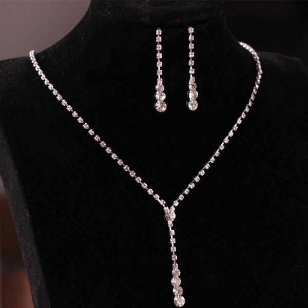 

adjustable silver plated celebrity style drop crystal necklace earrings;bridal bridesmaid wedding jewelry sets allergy free