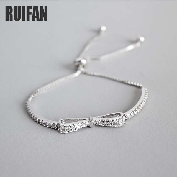 

ruifan fashion box chain bowknot 925 sterling silver bracelet female cubic zirconia womens bracelets wedding jewelry ybr057 cx200702, Black