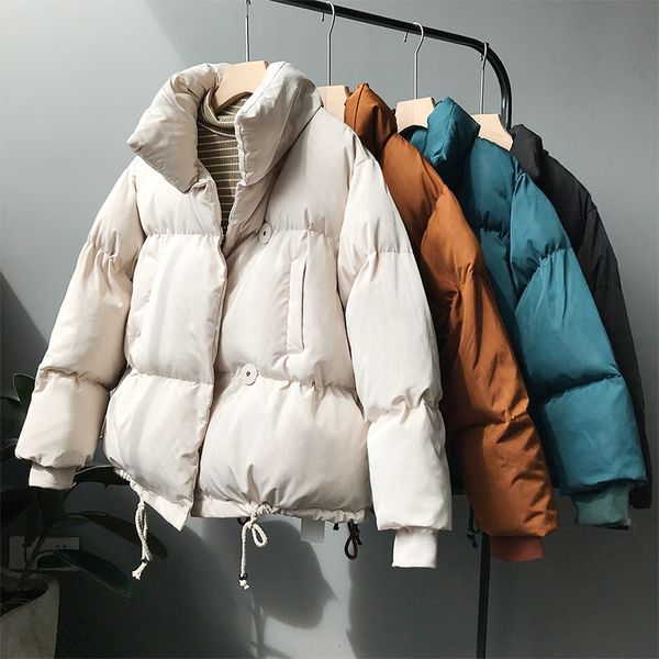

thick women bread jackets new autumn winter turn down collar loose students cocoon coats single breasted female wadded jackets, Tan;black