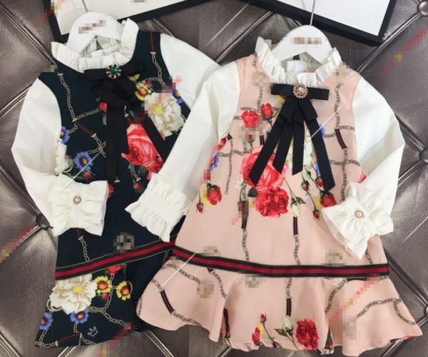 

De igner girl chiffon dre kid floral chain printed prince dre children rhine tone bow tie ruffle collar flare leeve dre f9398