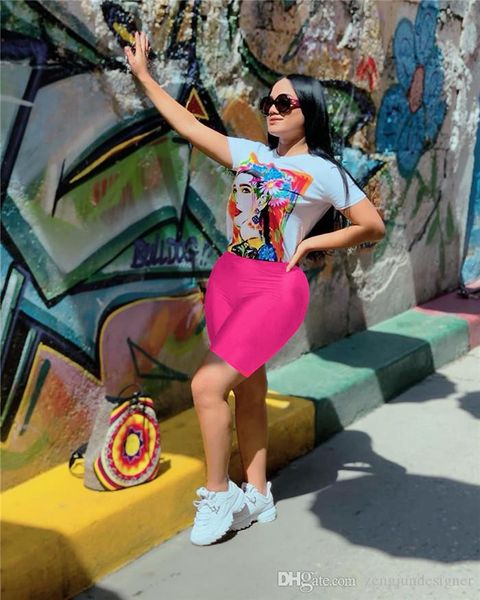 

womens summer designer 2pcs pants crew neck short sport female clothing loose solid color casual apparel, White