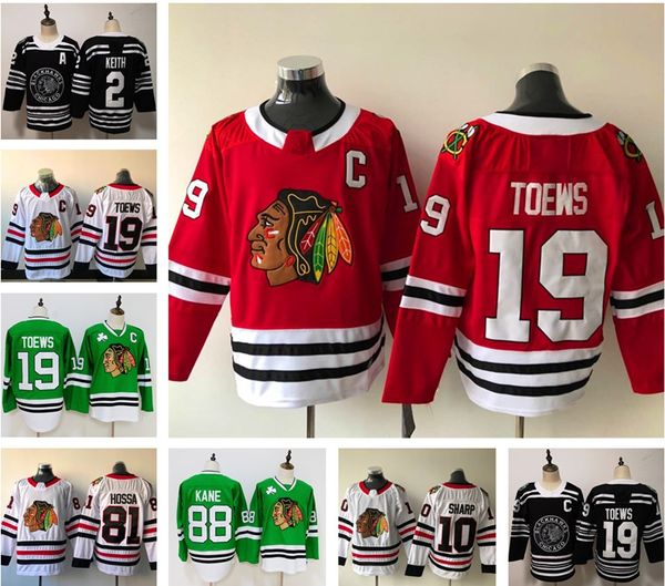 

chicago blackhawks jersey hockey duncan keith jonathan 19 toews patrick kane corey crawford alex debrincat kirby dach saad sharp clark, Black;red