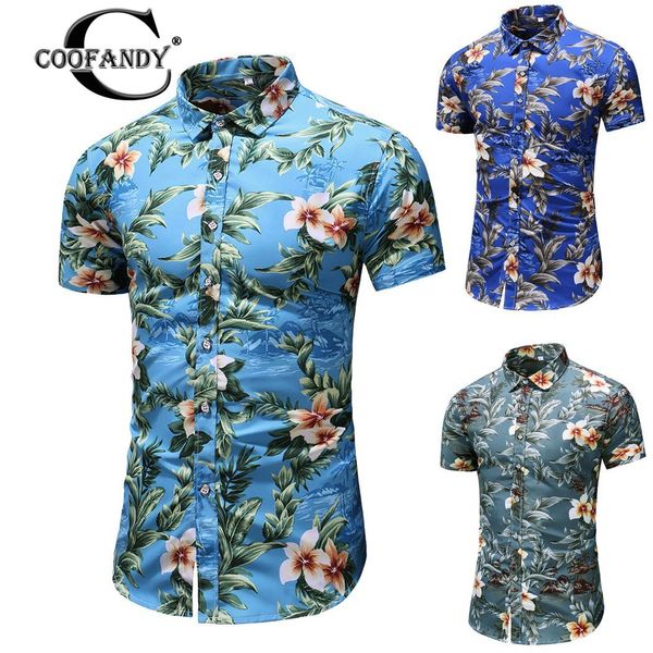 

men summer short-sleeved mercerized cotton printed casual sleeve hawaiian shirts basic button, White;black