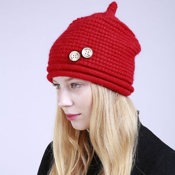 

lady new cashmere hats girls warm knitted cap 8 color knitted wooden buttons cashmere hat warm ladies' hat b-8469, Blue;gray