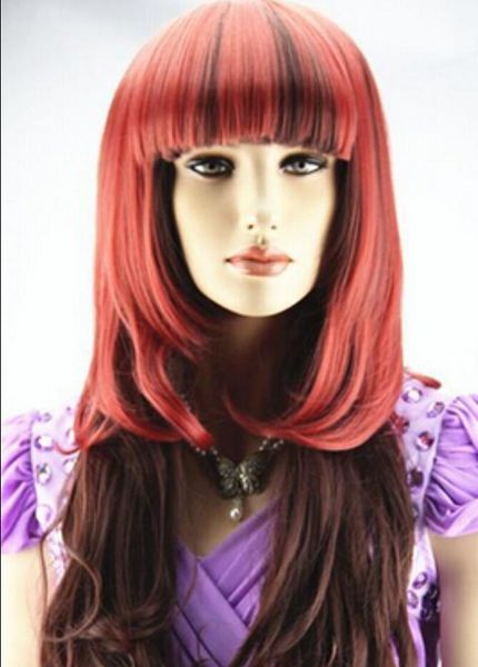 Peruca frete grátis mulheres lolita novo longo encaracolado vermelho escuro perucas de cabelo anime