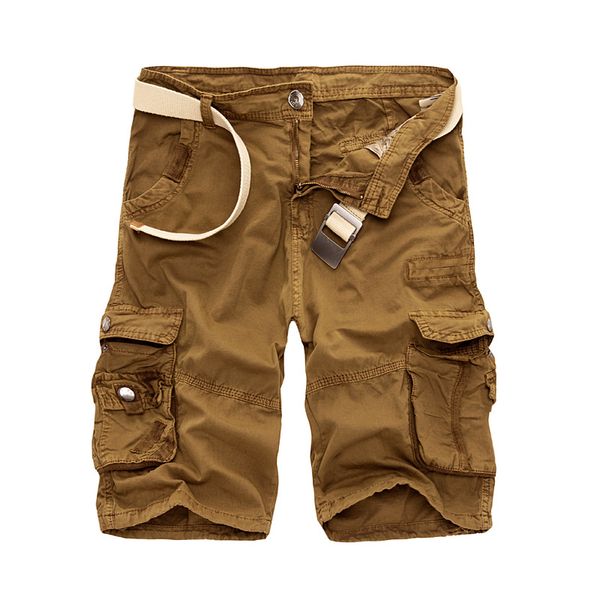 

pure cotton camo loose cargo shorts men summer outdoor climbing sport fishing beach multi-pocket straight short trouser overalls, Brown;gray