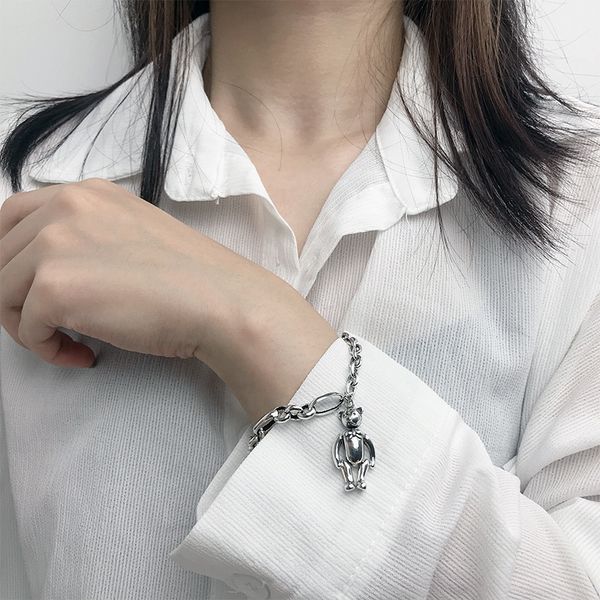 

925 sterling silver bracelet little bear hanging exaggerated vintage silver animal bracelet for women thai accesories, Black