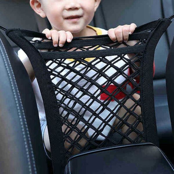 

design 3-layer car mesh organizer seat back net bag barrier of backseat pet kids cargo tissue purse holder driver