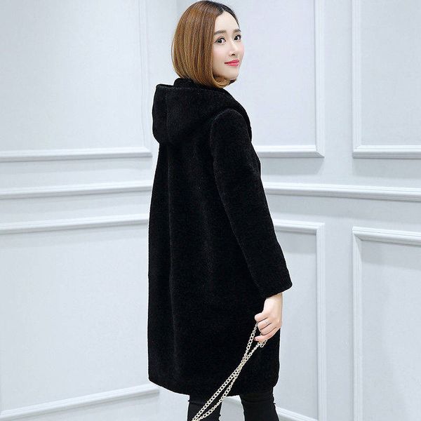 

2019 autumn winter new women clothes natural lamb fur jacket warm real fur coat elegant sheep shearing long overcoats a05, Black