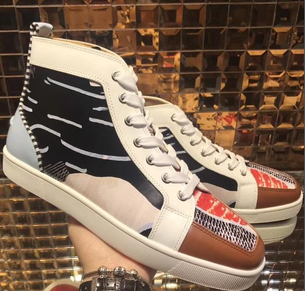 

с коробкой, u35-46] модельер печатные кожаные граффити повседневные квартиры высокий верх красный нижняя обувь для мужчин и женщин партии к, Black