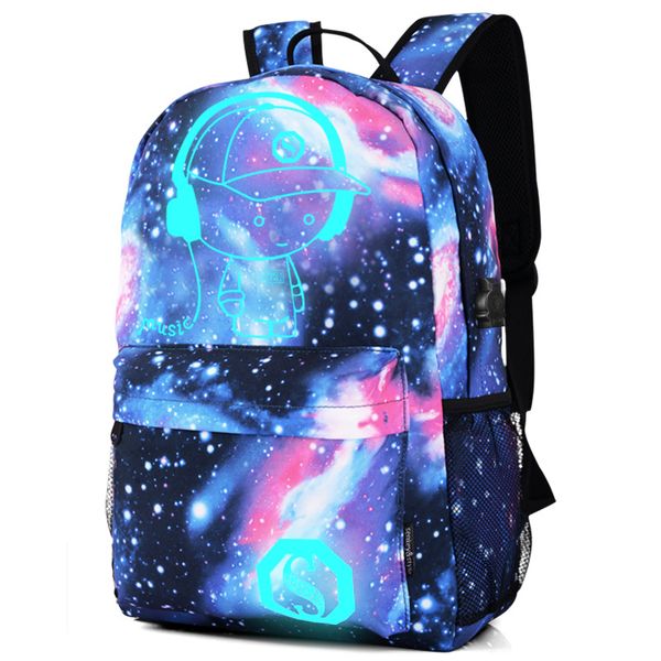 

waterproof luminous anime notebook lapbackpack anti-theft school bag with usb charging port zj55