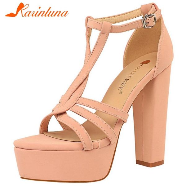 

karin 2020 dropship peep toe summer sandals woman shoes platform chunky high heels buckle strap shoes women, Black