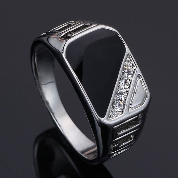 Classic Gold Color Rhinestone Wedding Ring Black Enamel Rings For Men Fashion Jewelry
