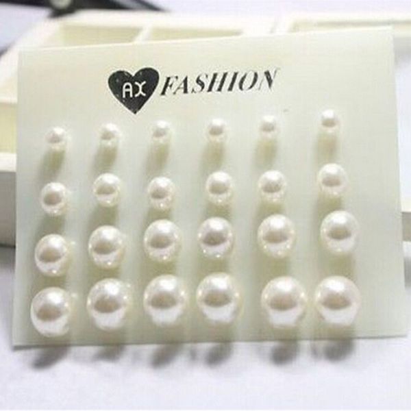 

12 pairs/set white simulated pearl stud earrings set for women jewelry accessories piercing ball earrings kit bijouteria brincos pearl stud, Golden;silver