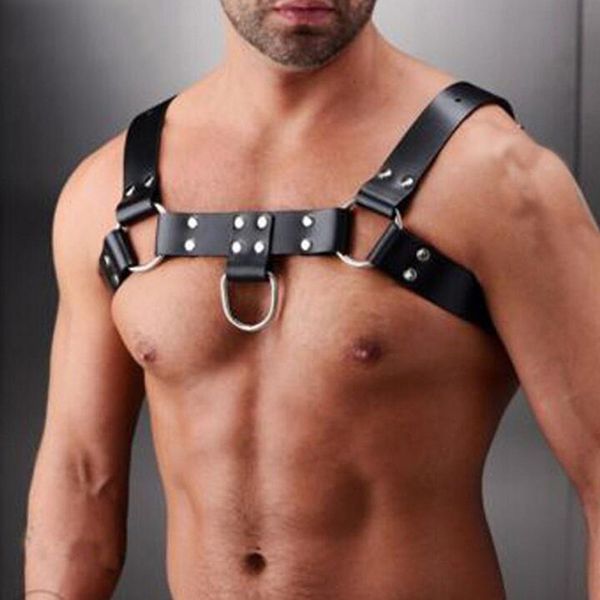 

new black fetish body chest costume harness leather men bondage restraints products gay leather tanks for male harness, Black;brown