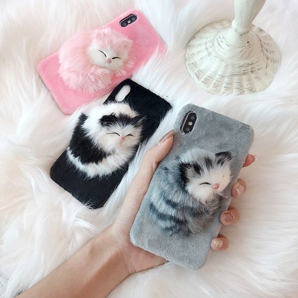 

Simulation cat for iphonex xr x max wool pc phone ca e iphone 7 8plu cute 6 animal back cover