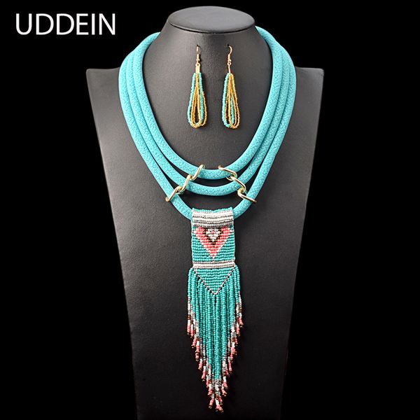 

uddein bohemian длинного ожерелья женщины бисер кисточки кулон венчание миндаль заявление воротник африканских бусы ювелирных наборы, Silver