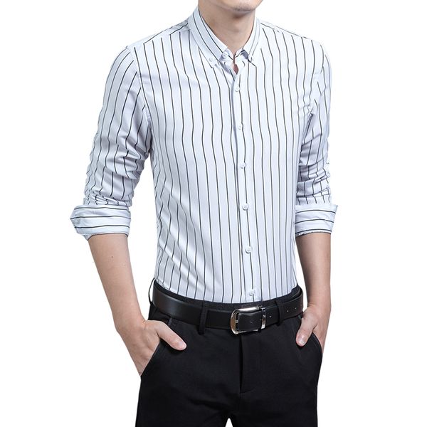 

men long sleeve shirt stripe slim fit business formal shirts spring autumn mens new fashion casual 6 colors plus 5xl, White;black