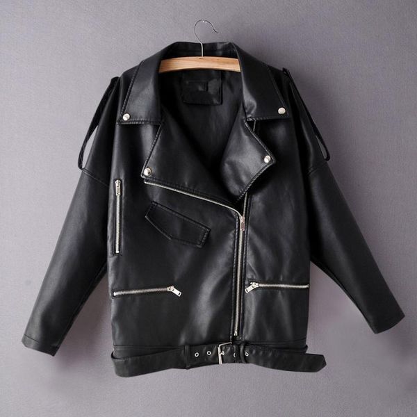 

2020 classic leather jacket women soft pu leather jacket slim short motor storm lady rivet zipper cool outerwear black
