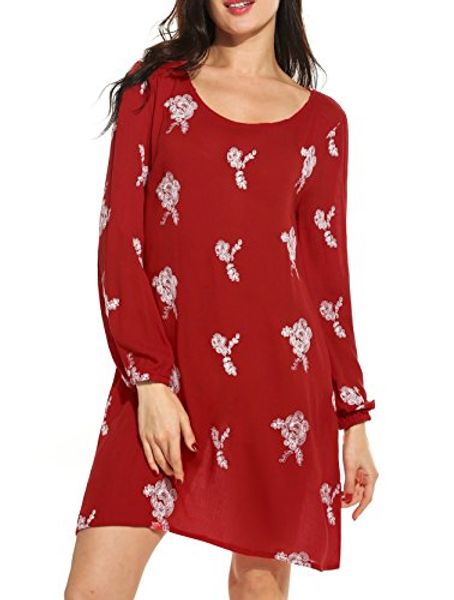 

zeagoo women bohemian lantern sleeve floral print high low hem loose dress, Black;gray