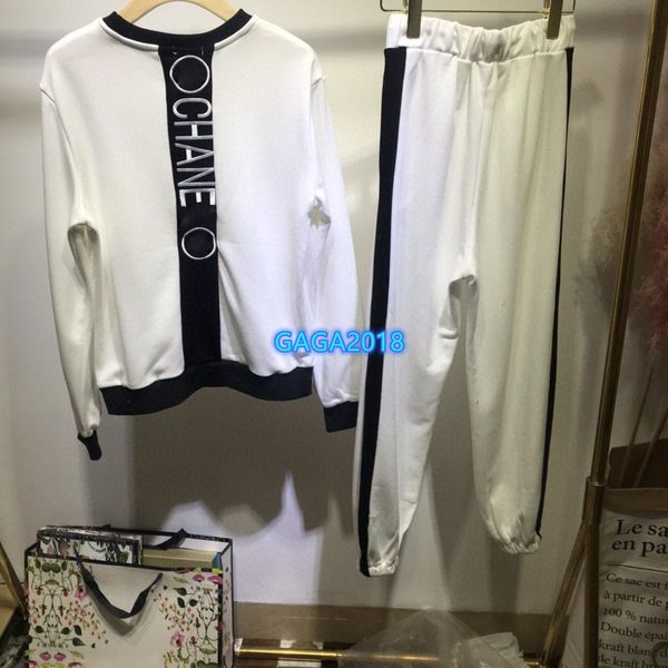 

high end женщины девушки спортивная одежда брюки набор толстовка лоскутное письмо с длинным рукавом пуловер рубашка бег леггинсы брюки мода, White