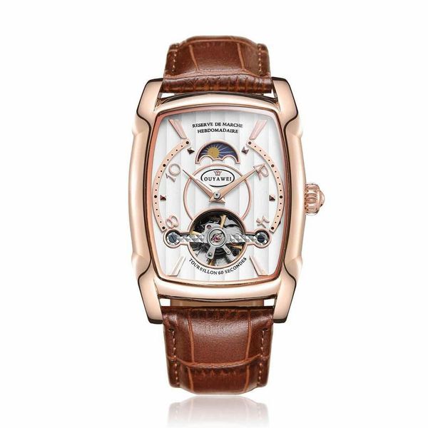 

Прямоугольник Марка Часы Мода Мужские Часы Sun Moon Switch Турбийон Автоматические Механические Водонепроницаемые Наручные Часы Кожаный Ремешок Мужские Часы