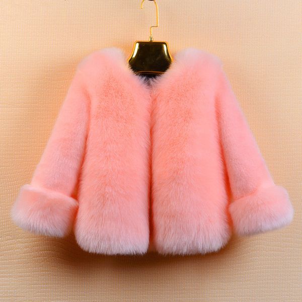 

2018 winter autumn children clothing baby kid girl faux fur kids coat outwear thicken girl long sleeve fur coat jacket for 2-10t, Blue;gray