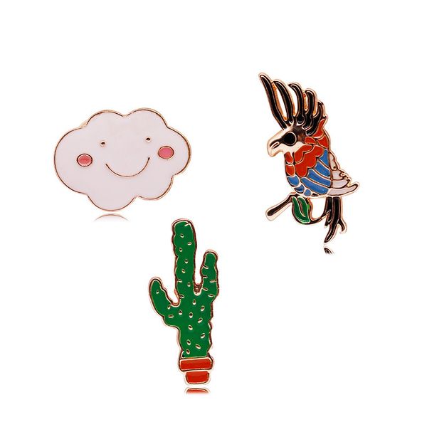 

originality oil dripping small brooch flaky clouds cactus parrot alloy brooch woman accessories pin, Gray