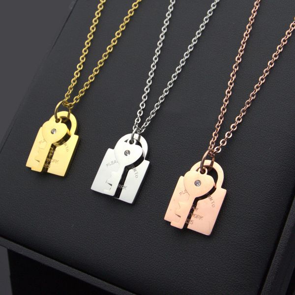 

titanium steel jewelry wholesale t letter lock head key necklace 18k gold necklace, Silver