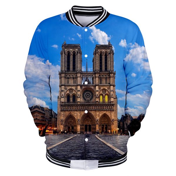 

notre dame de paris 3d printed baseball jackets women/men fashion long sleeve jacket 2019 trendy streetwear clothes, Black;brown