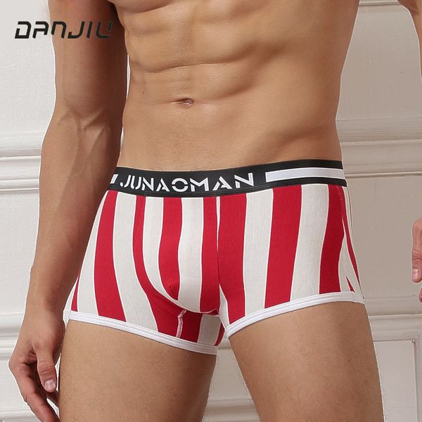 

danjiu men's fashion underwear low waist man stripe boxer shorts cotton u convex breathable underpants masculinas calzoncillos, Black;white