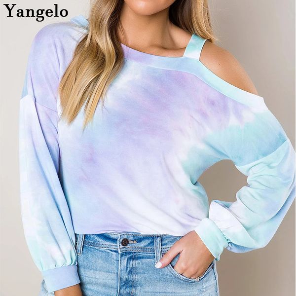 

yangelo harajuku tie dye sweatshirt women 2020 rainbow off-shoulder long sleeve fall clothing punk girl streetwear, Black