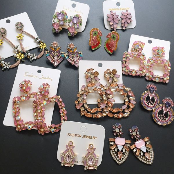 

ztech korean sweet pink vintage drop earring bling crystal long earring brincos pendientes wholesale statement jewelry bijoux, Silver