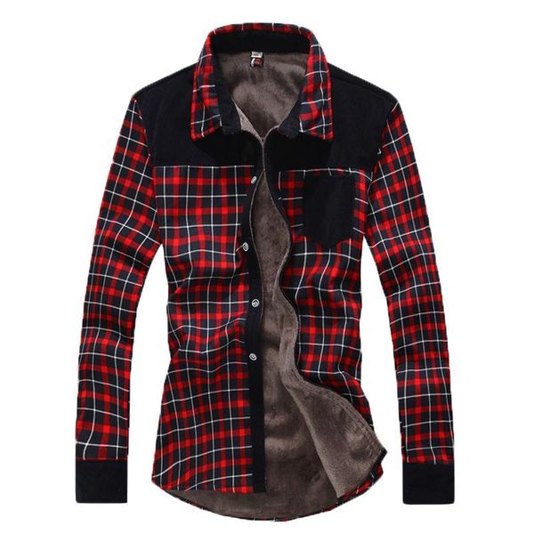 Großhandel - Neue 2016 Herbst und Winter koreanische Männer Langarmhemd Verdickung warmes Hemd Revers Casual Plaid Herrenhemden 70